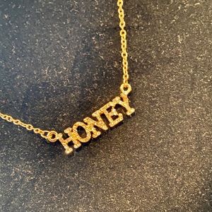 Gold Accent Necklace rhinestone “ HONEY “